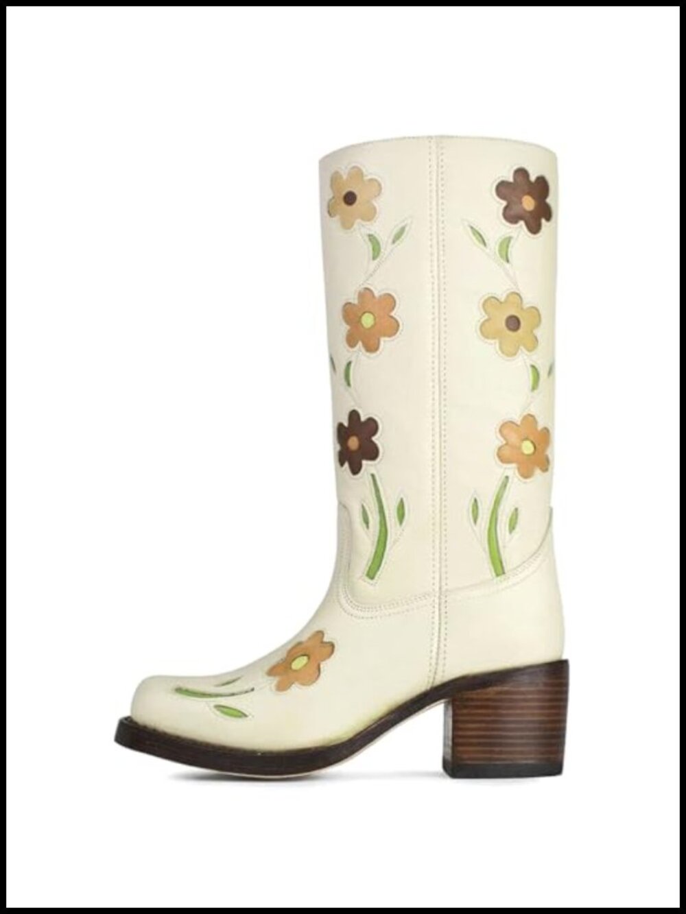 Faux Leather Mid Calf Western Boots Chunky Heel Square Toe